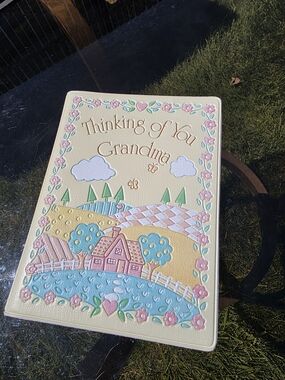 Vintage Thinking of You Grandma Keepsake Picture Holder- Yellow,Pink,Blue Pastel